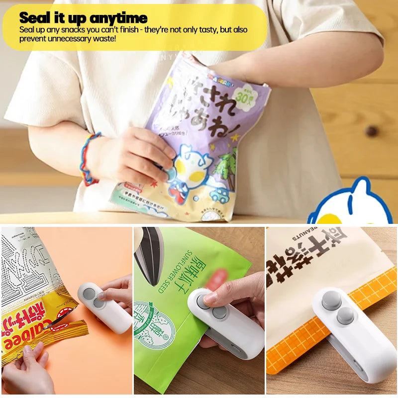 Mini Bag Sealer 2 in 1 Rechargeable Bag Sealer Heat Seal with Cutter and Magnet Bag Resealer Machine for Plastic Bags Snack Bags