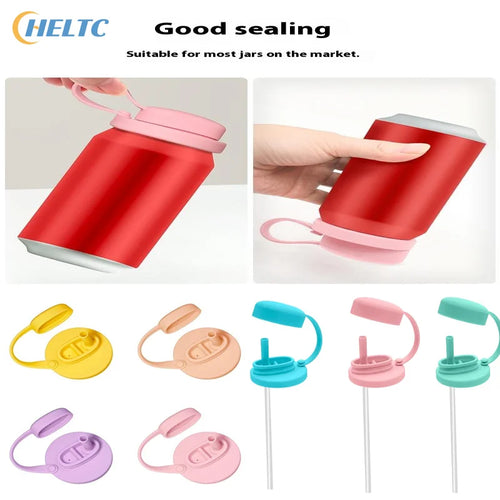 Dishwasher Safe Silicone Can Lid with Straw Spill Resistant Secures Closures Reusable Cover with Straw Beer Beverage Container